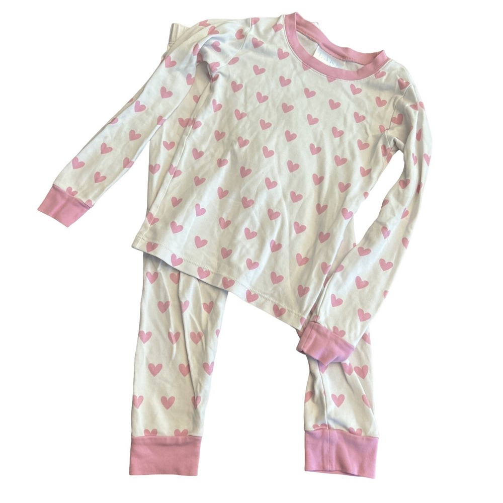 LAKE Girls Pajamas Size 5 2 pc Set Longsleeve Heart Print Pima Cotton Girly
